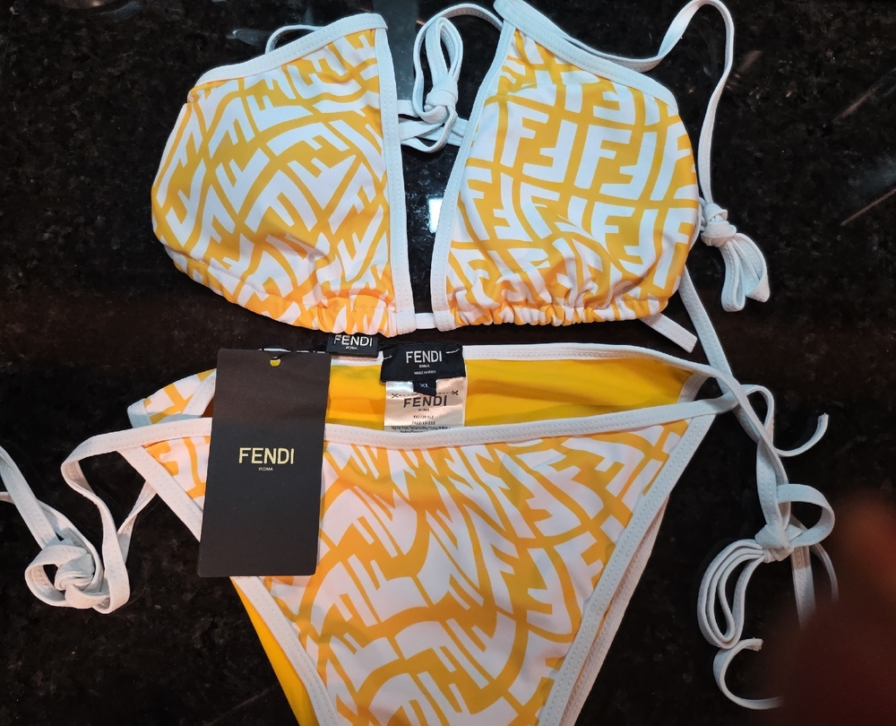 Fendi Vibrant Yellow and White Swimwear